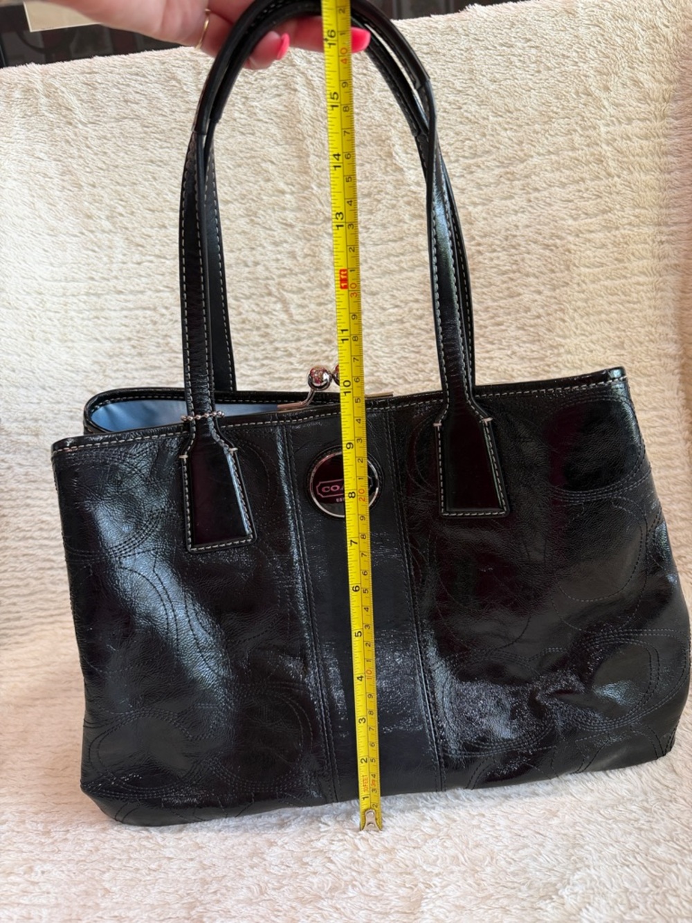 Coach Black Leather Tote with Signature Trim - Picture 10 of 10